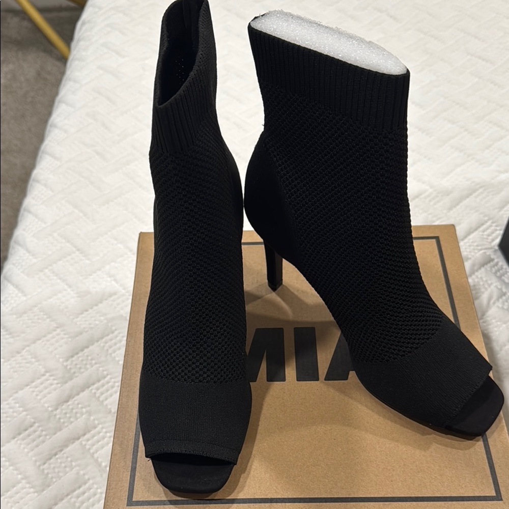 MIA Black Heeled Boots with Peep-Toe Design